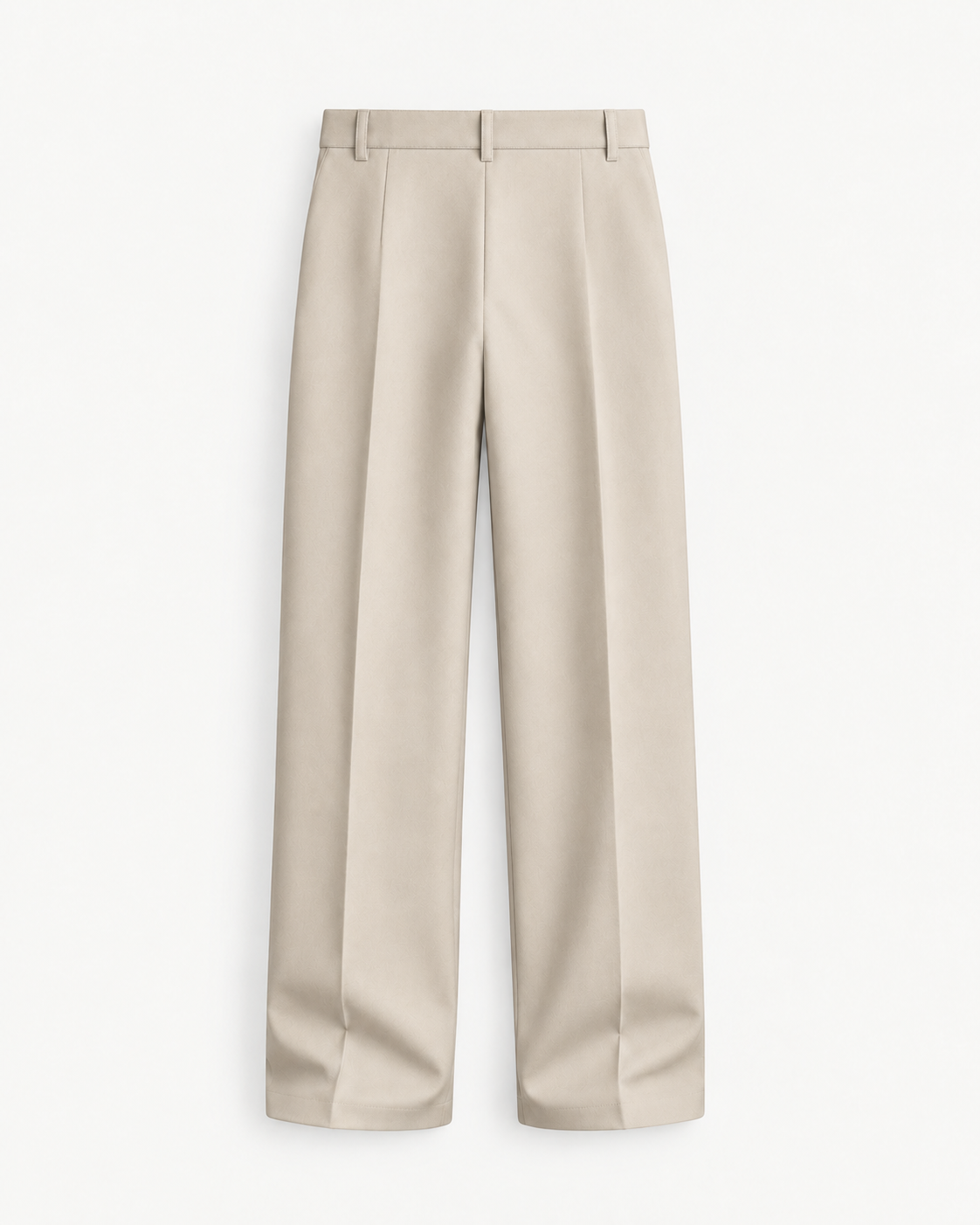 Back view of beige wide-leg trousers
