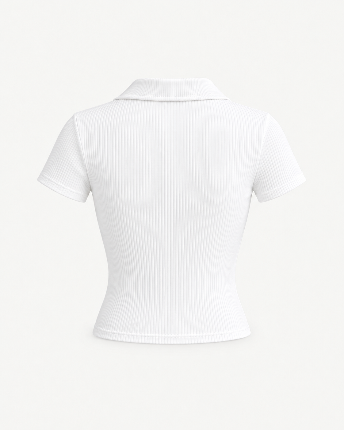 Back view of a white short-sleeve ribbed polo