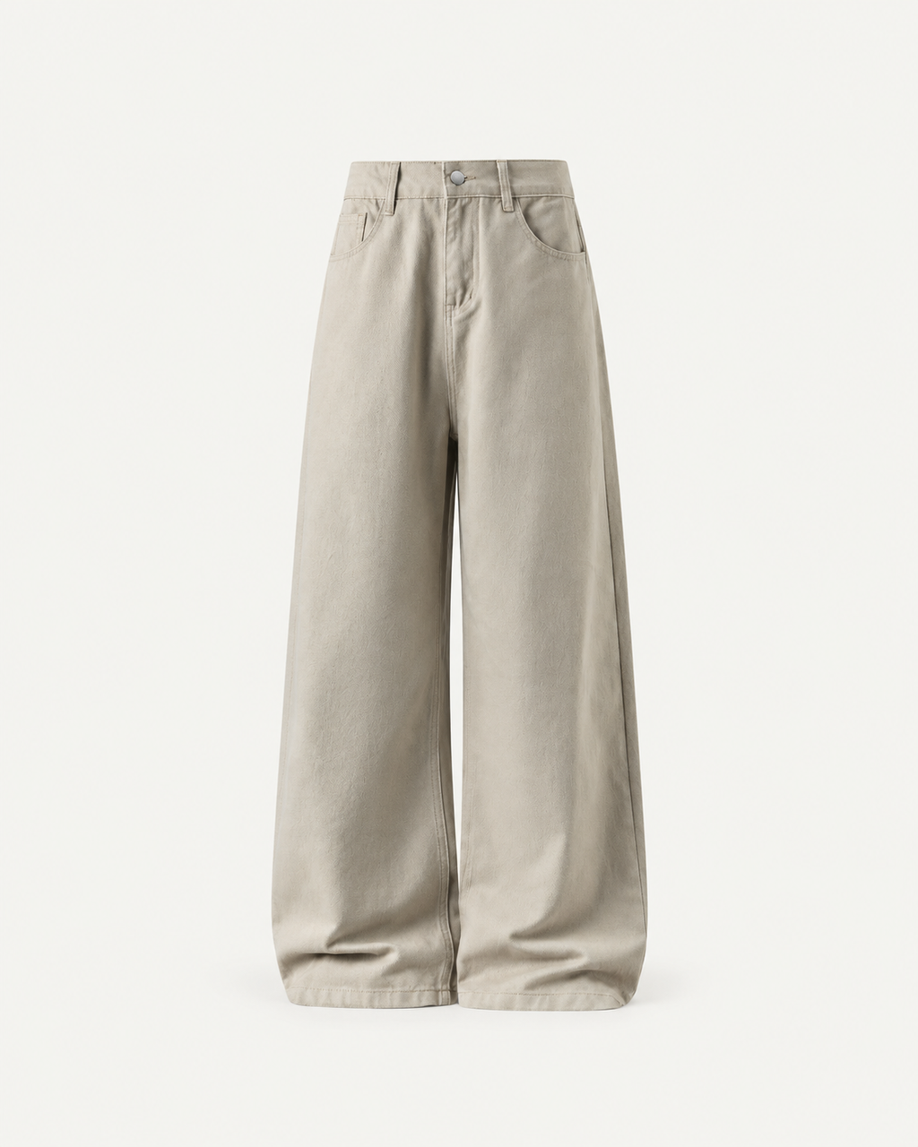 Men's Cotton Twill Loose-Fit Trousers in Beige Gray — front studio view