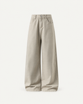 Men's Cotton Twill Loose-Fit Trousers in Beige Gray — front studio view