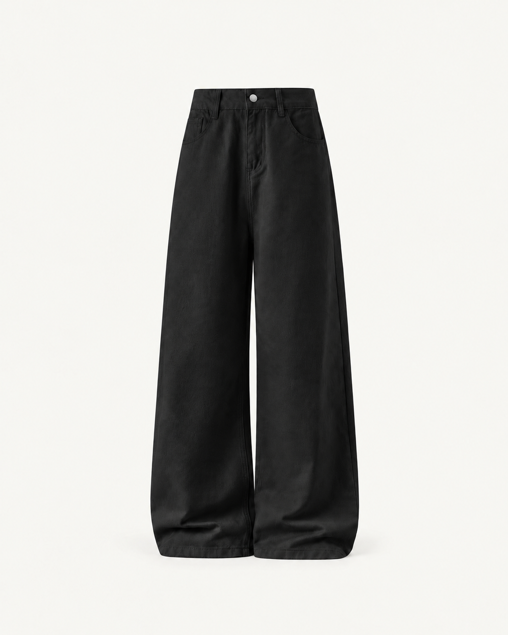 Men's Cotton Twill Loose-Fit Trousers in Black — front studio view
