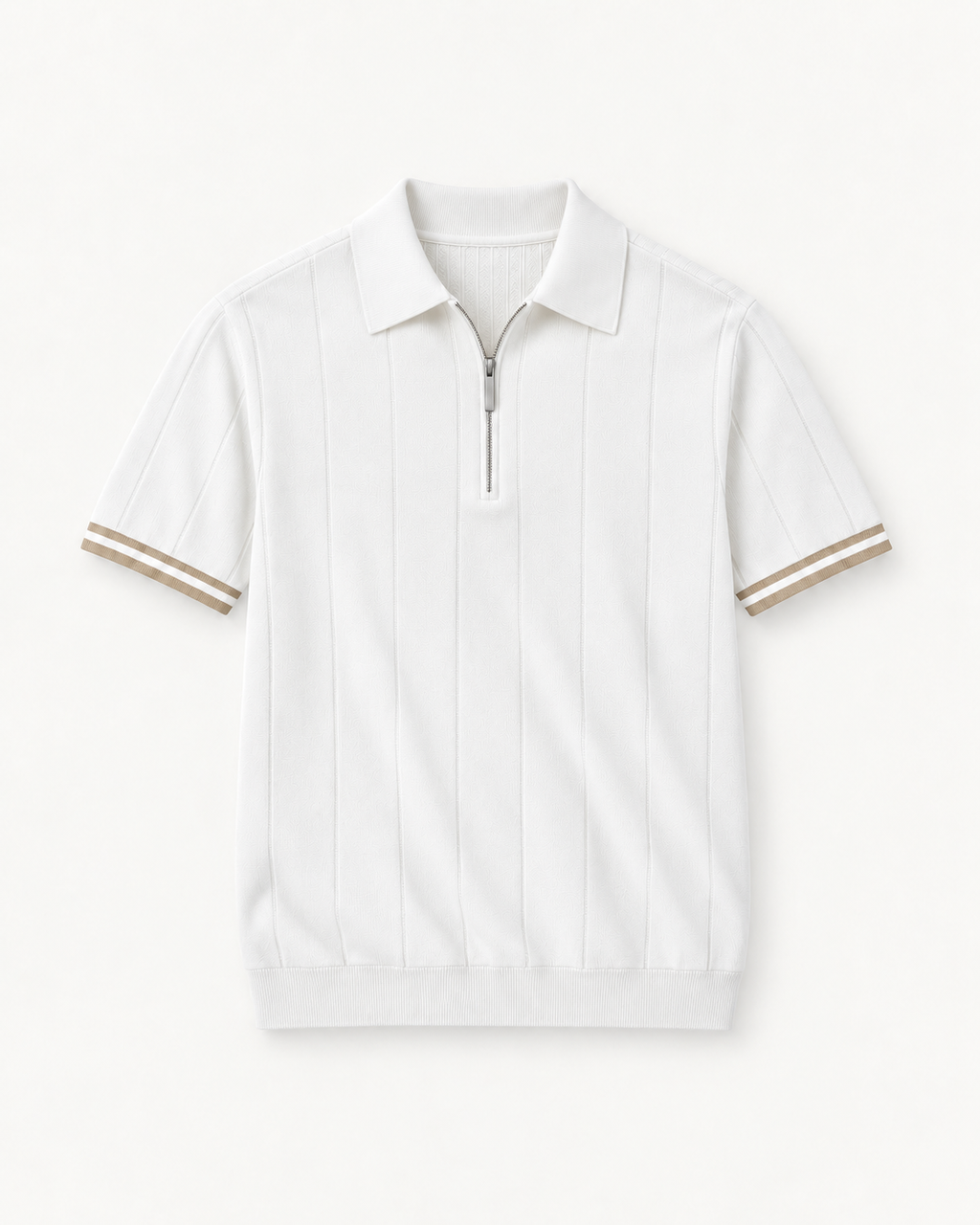 Men's Textured Zip Polo Shirt in White — front studio view