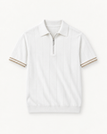 Men's Textured Zip Polo Shirt in White — front studio view