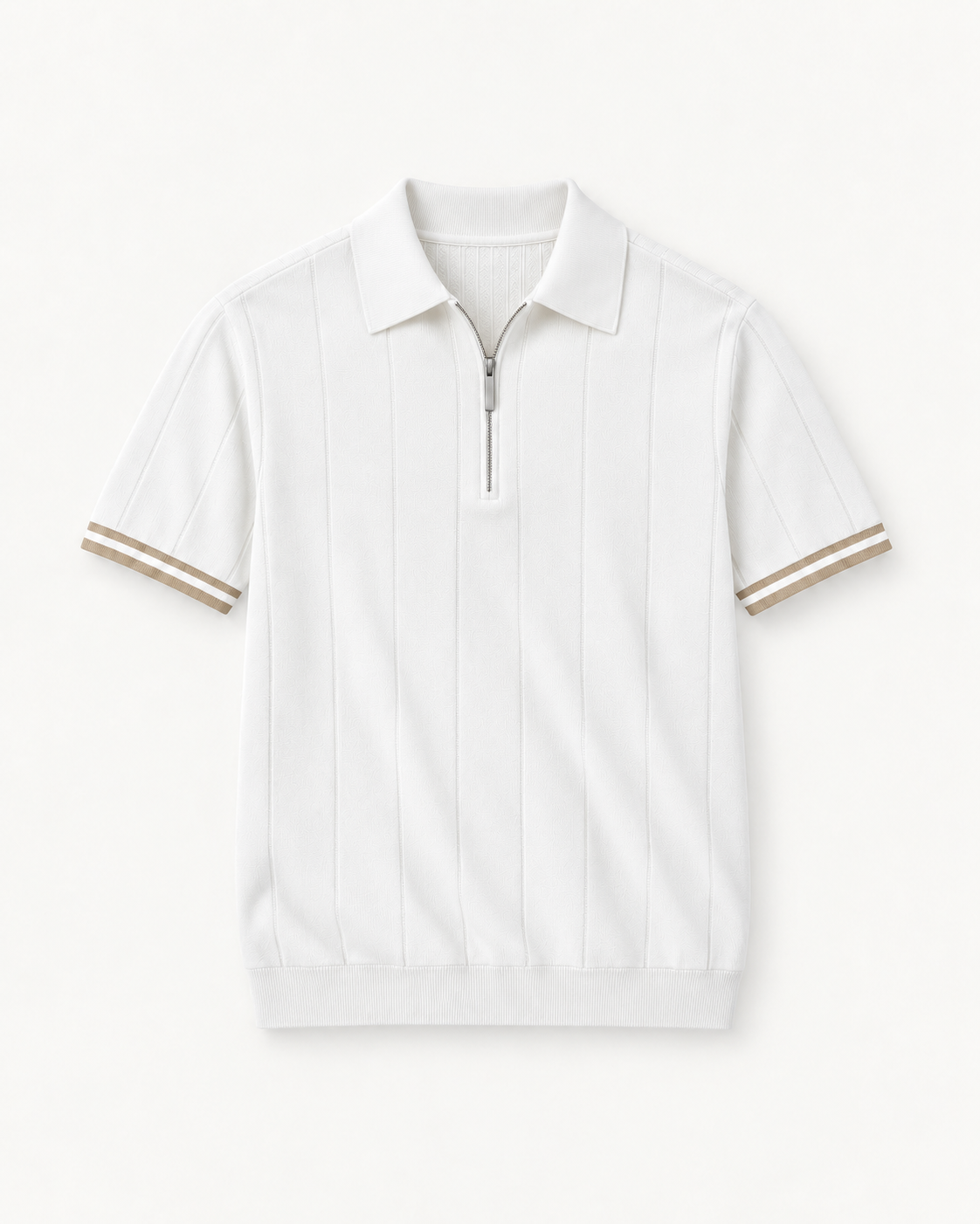 Men's Textured Zip Polo Shirt in White — front studio view