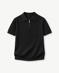 Men's Textured Zip Polo Shirt in Black — front studio view