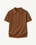 Men's Textured Zip Polo Shirt in Brown — front studio view