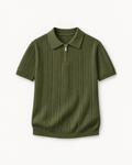 Men's Textured Zip Polo Shirt in Green — front studio view