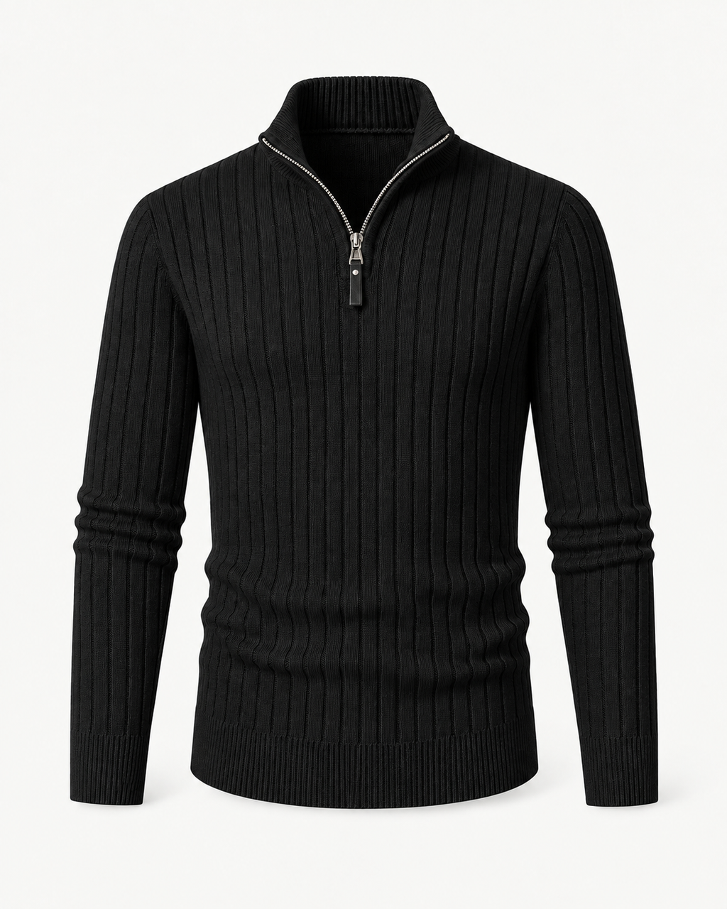 Men's Ribbed Quarter-Zip Sweater in Black — front studio view