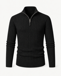 Men's Ribbed Quarter-Zip Sweater in Black — front studio view