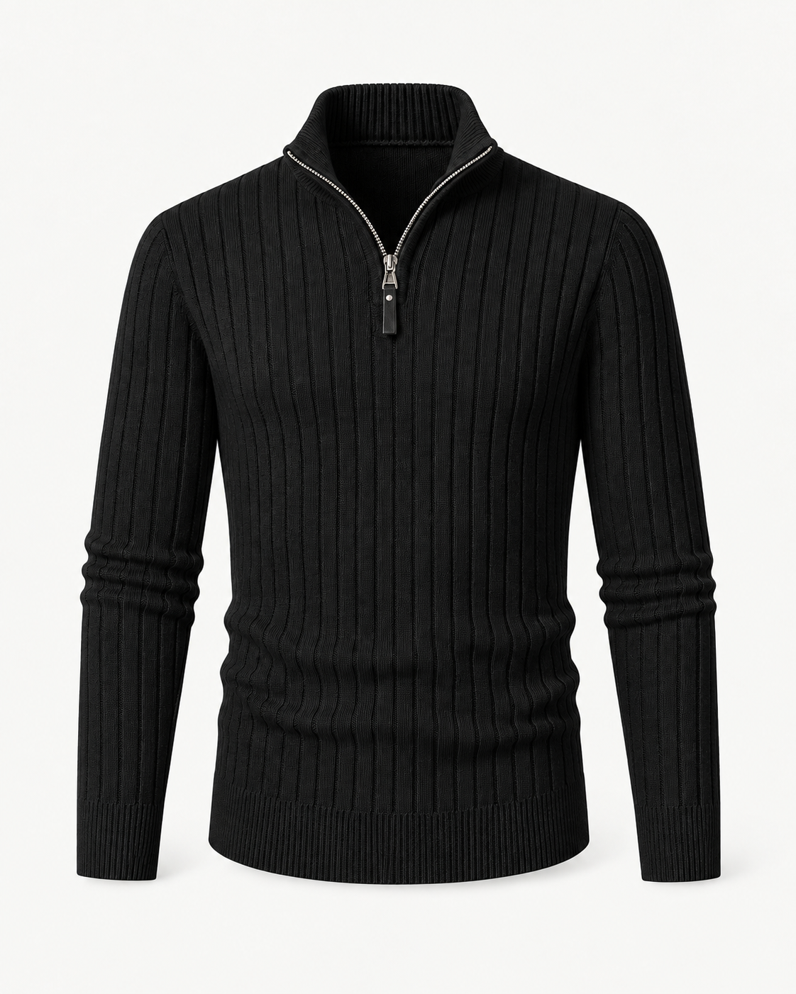 Men's Ribbed Quarter-Zip Sweater in Black — front studio view