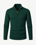Men's Ribbed Quarter-Zip Sweater in Dark green — front studio view
