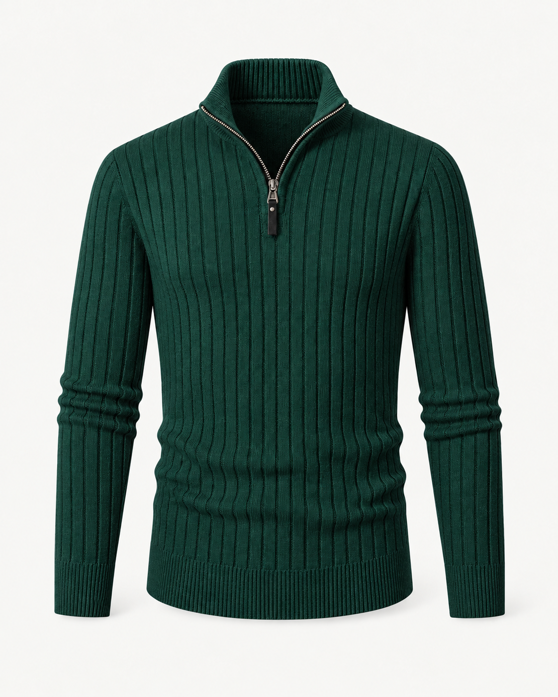 Men's Ribbed Quarter-Zip Sweater in Dark green — front studio view