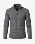 Men's Ribbed Quarter-Zip Sweater in Dark Grey — front studio view
