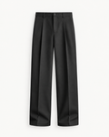 Men's Pleated Wide-Leg Trousers in Black — front studio view