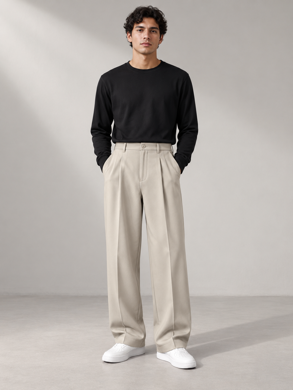 Men's Pleated Wide-Leg Trousers | Relaxed Fit — full-length studio model view