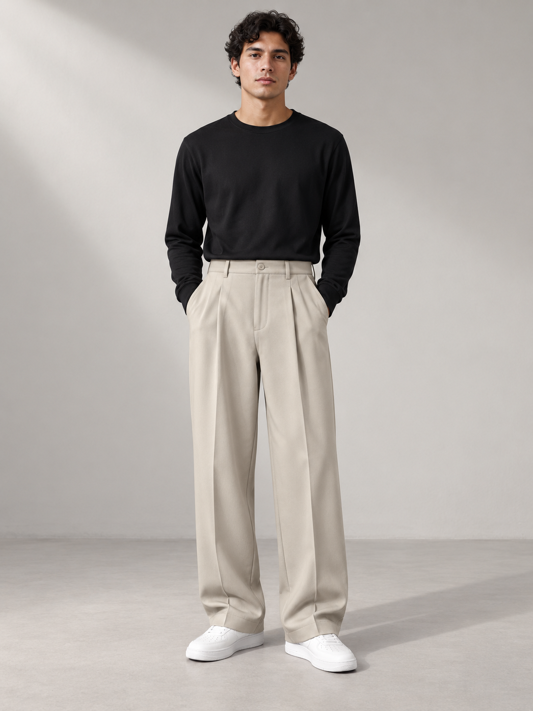 Men's Pleated Wide-Leg Trousers | Relaxed Fit — full-length studio model view