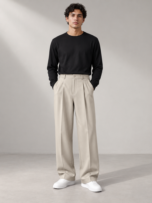 Men's Pleated Wide-Leg Trousers | Relaxed Fit — full-length studio model view