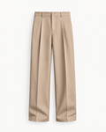 Men's Pleated Wide-Leg Trousers in Khaki — front studio view