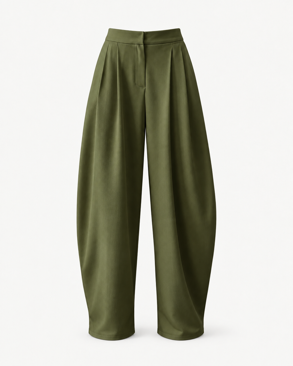 Women's Pleated Wide-Leg Dress Pants in Army Green — front studio view