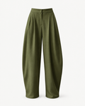 Women's Pleated Wide-Leg Dress Pants in Army Green — front studio view