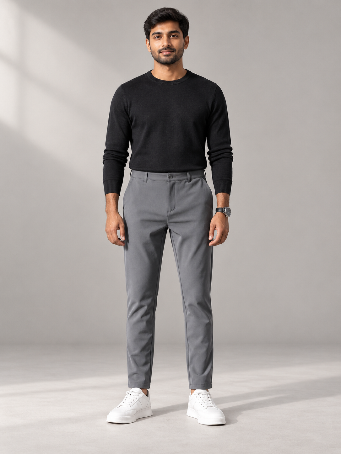Men's Slim-Fit Dress Pants | Elastic Waist — full-length studio model view