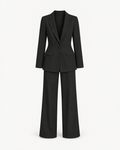 Women's Two-Piece Blazer & Straight-Leg Trouser Suit in Black — front studio view