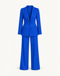 Women's Two-Piece Blazer & Straight-Leg Trouser Suit in Blue — front studio view