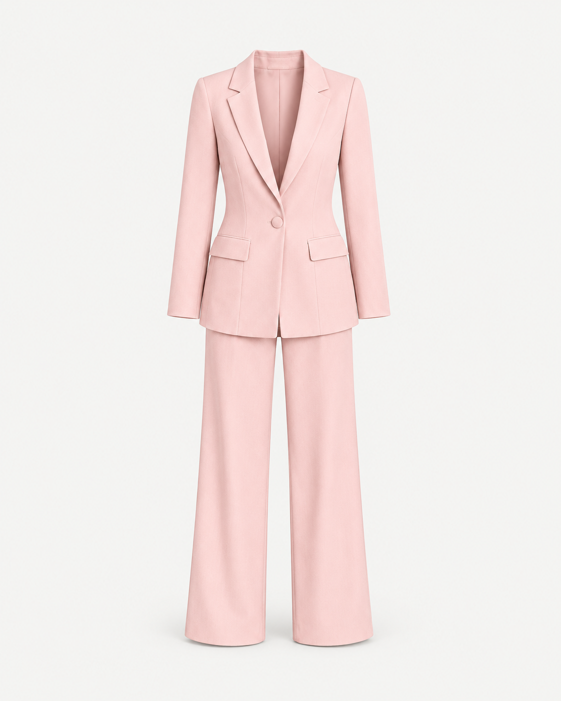Women's Two-Piece Blazer & Straight-Leg Trouser Suit in Pink — front studio view