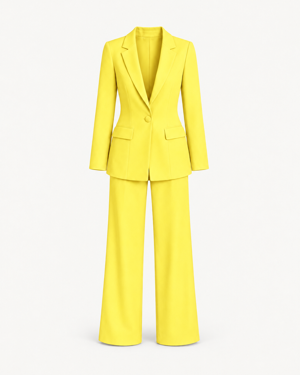 Women's Two-Piece Blazer & Straight-Leg Trouser Suit in Yellow — front studio view