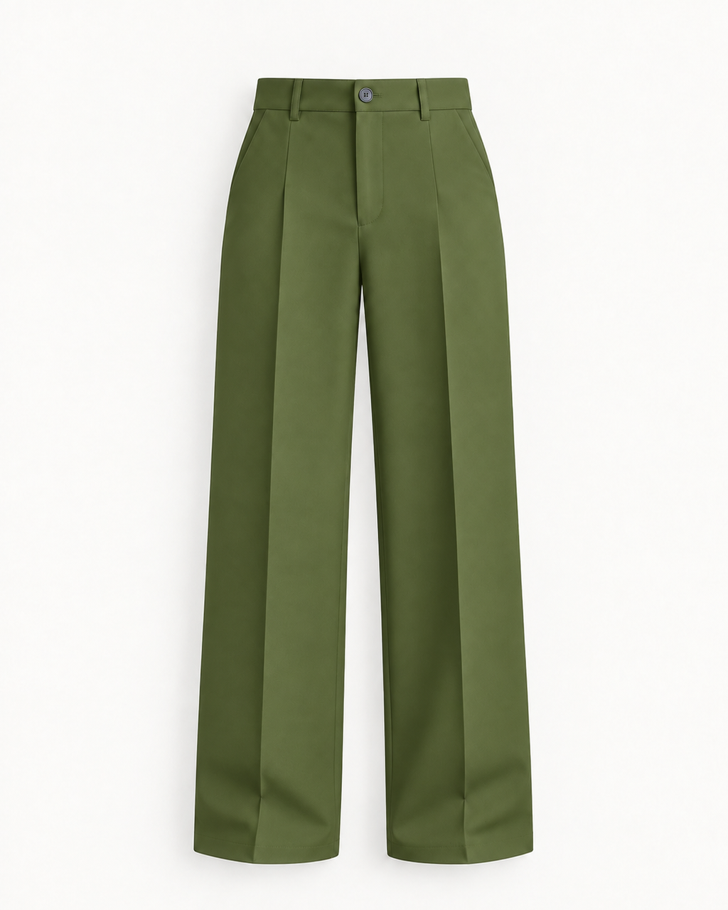 Women's High-Waist Wide-Leg Trousers in Army Green — front studio view