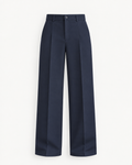 Women's High-Waist Wide-Leg Trousers in Dark Blue — front studio view