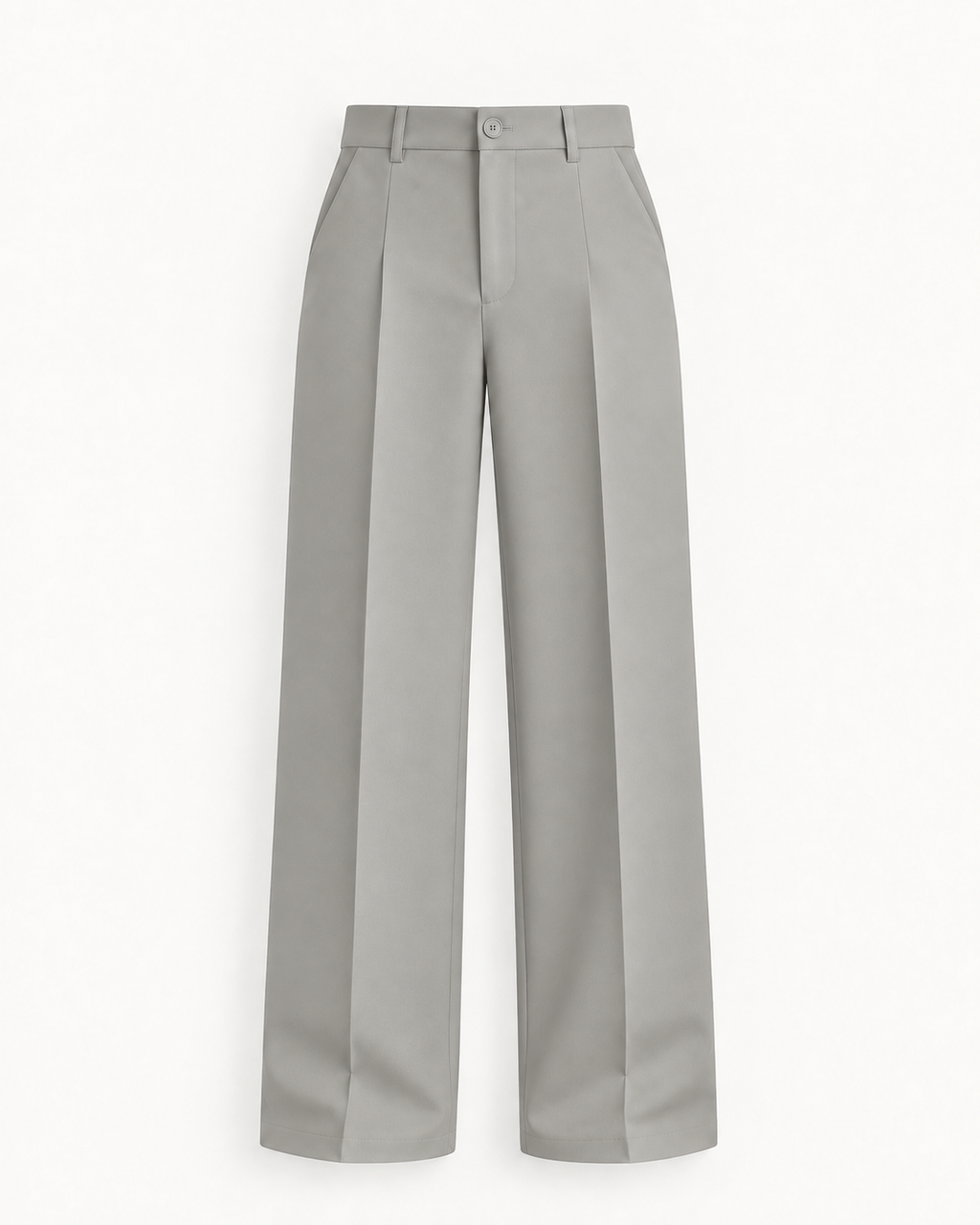 Women's High-Waist Wide-Leg Trousers in Light Grey — front studio view