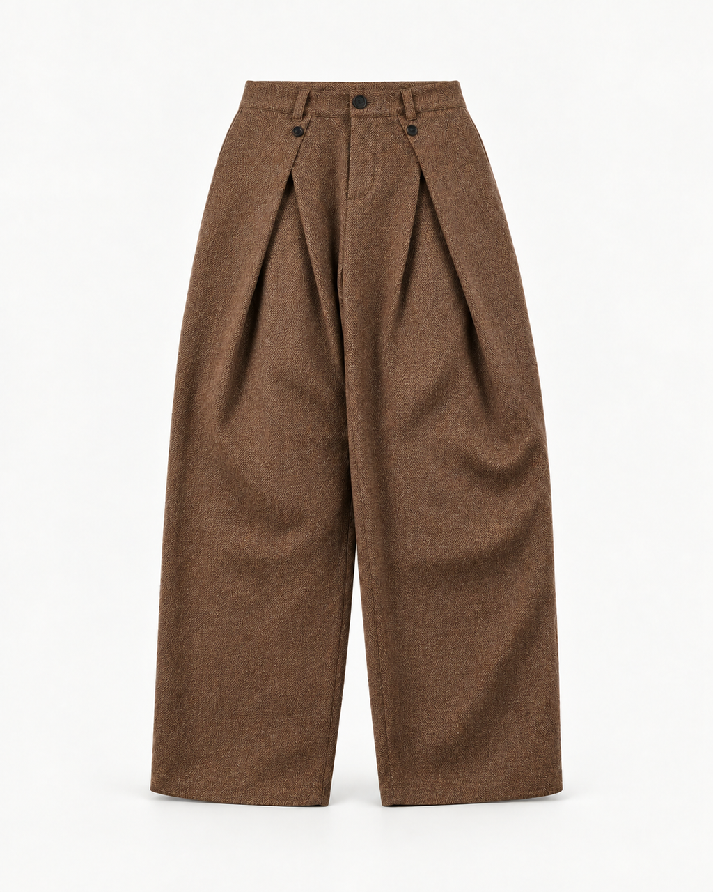 Men's Vintage Pleated Trousers in Brown — front studio view