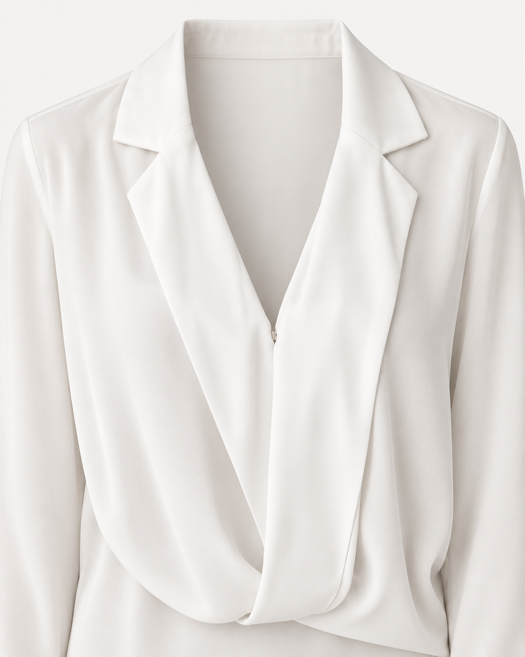 Ivory draped blouse V-neck and collar detail