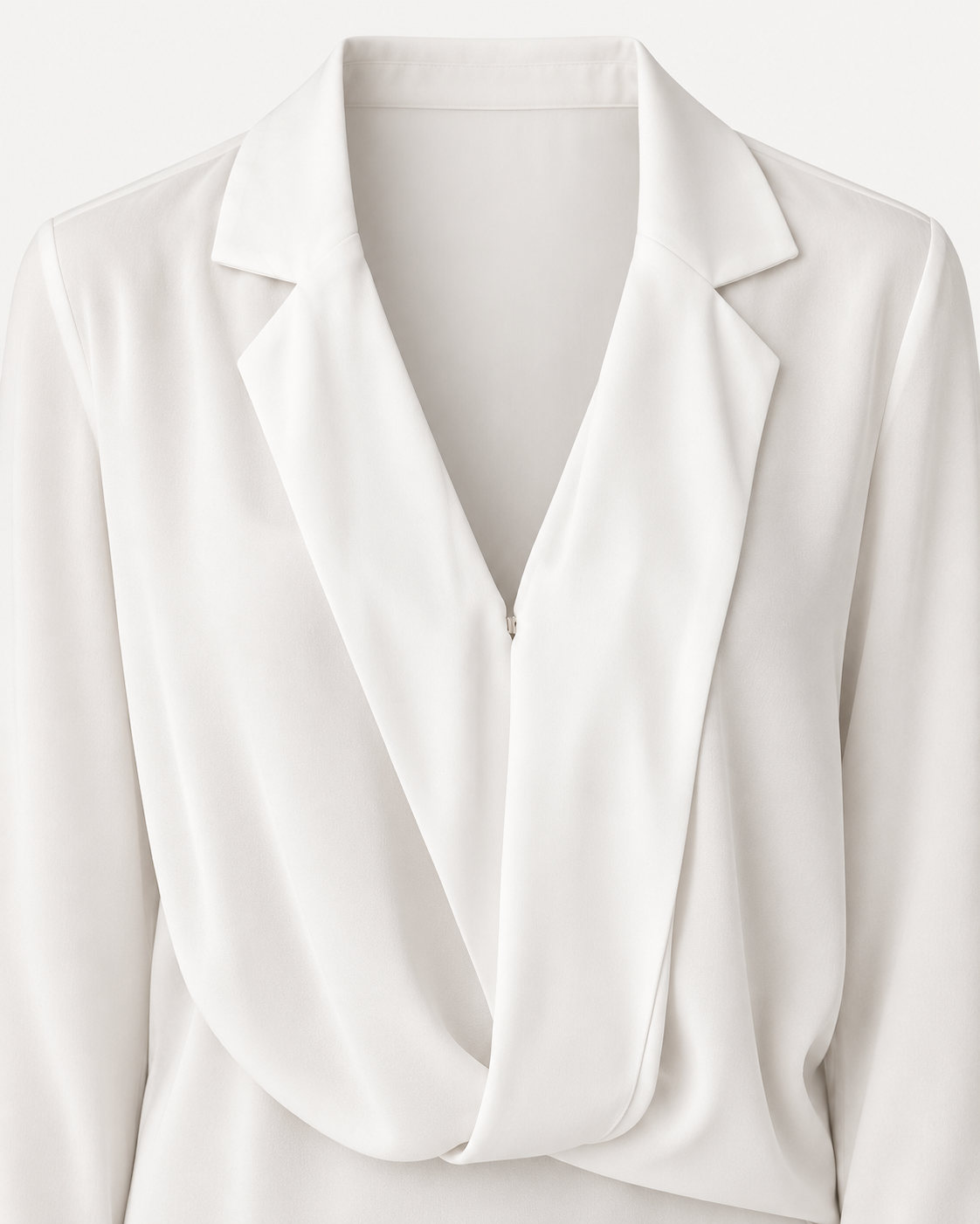 Ivory draped blouse V-neck and collar detail