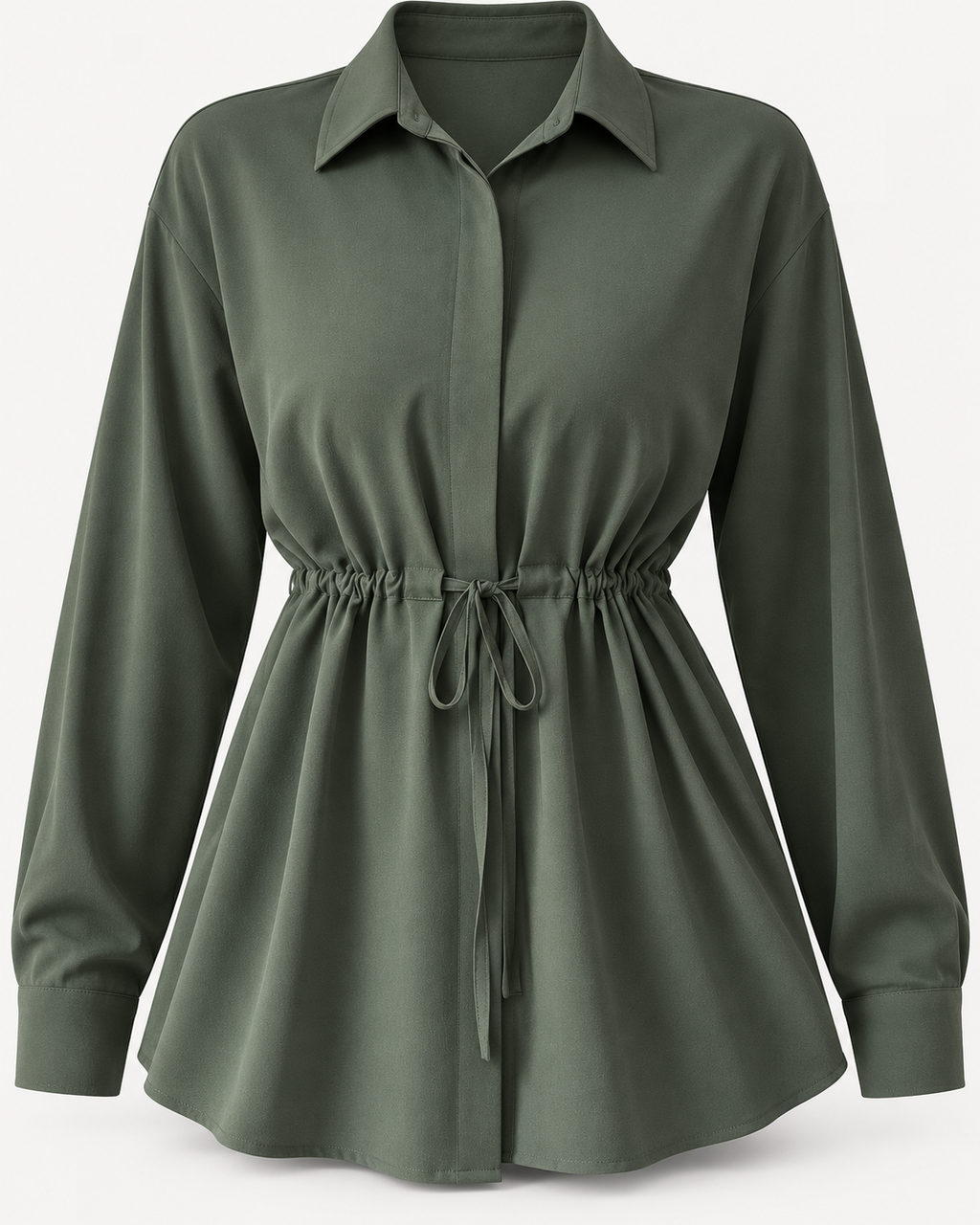 Green blouse gathered waist and drawstring detail