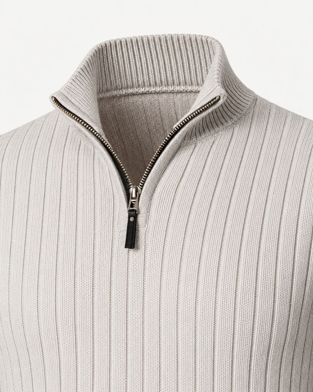 Off-white ribbed sweater collar and zipper detail