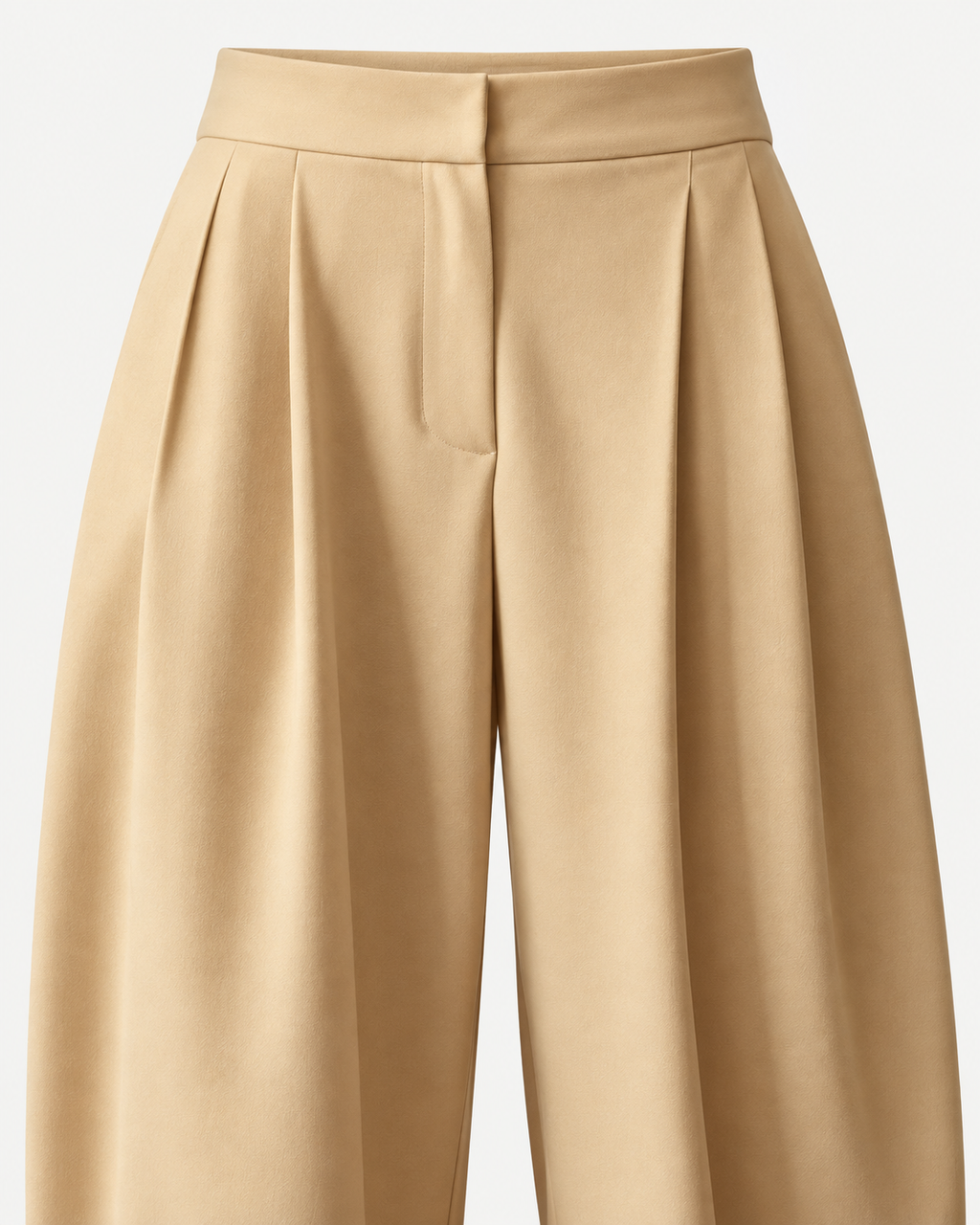 Sand women's trouser waistband and pleat detail